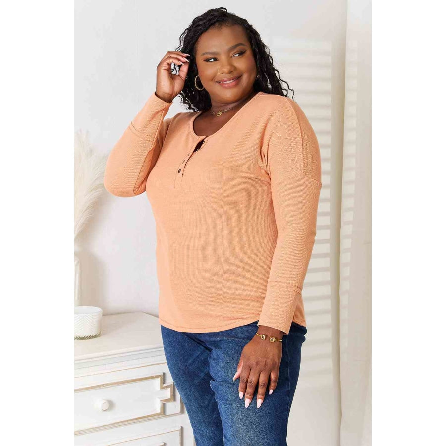 Basic Bae Half Button Long Sleeve Top