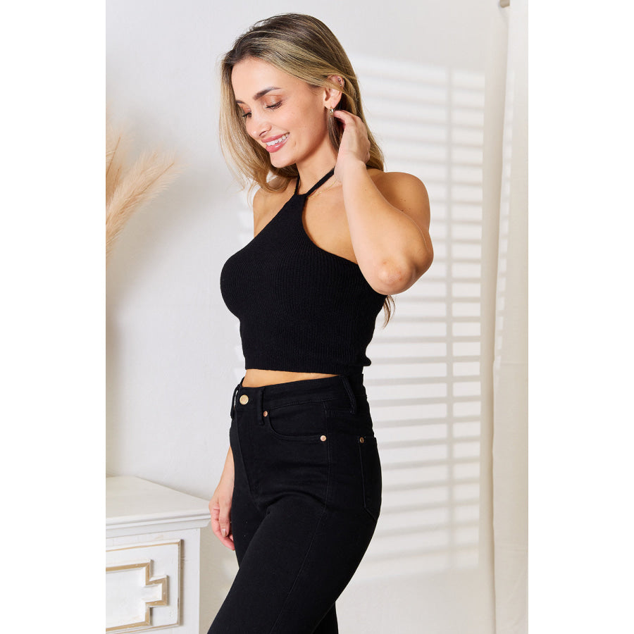 Basic Bae Halter Neck Ribbed Cropped Knit Top Apparel and Accessories