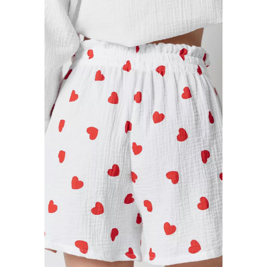 Basic Bae Heart Collared Neck Button Down Top and Shorts Set Apparel and Accessories