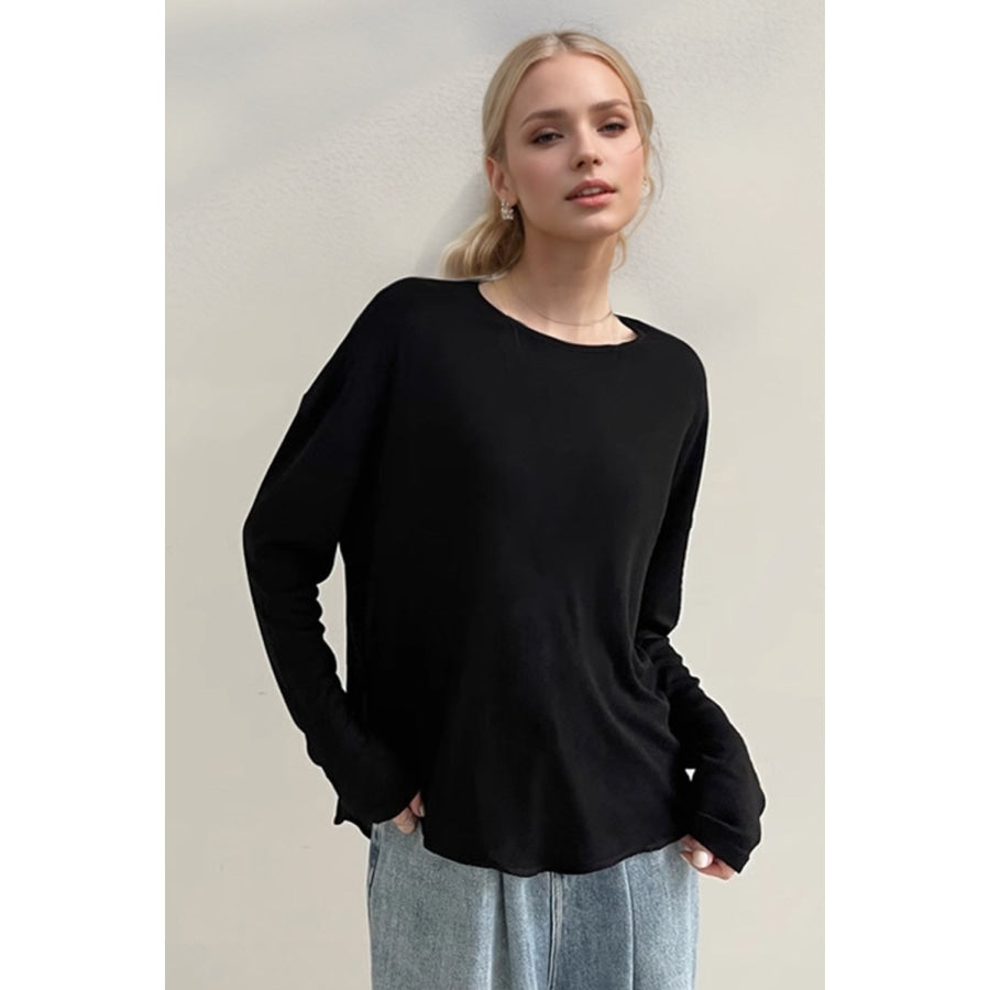 Basic Bae High-Low Long Sleeve T-Shirt Black / S Apparel and Accessories