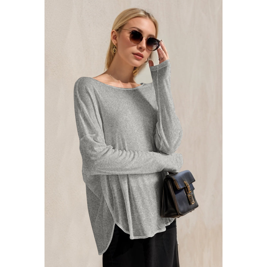 Basic Bae High-Low Long Sleeve T-Shirt Gray / S Apparel and Accessories