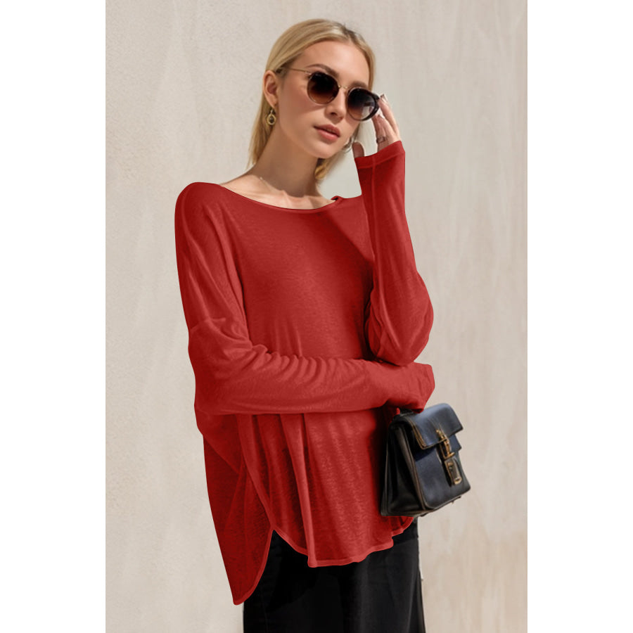 Basic Bae High-Low Long Sleeve T-Shirt Rust / S Apparel and Accessories