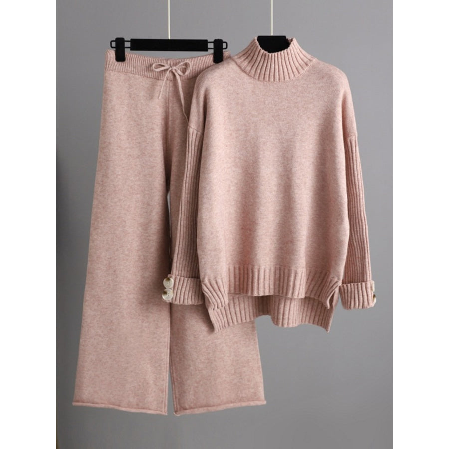 Basic Bae High- Low Turtleneck Long Sleeve Top and Pants Sweater Set Apparel and Accessories