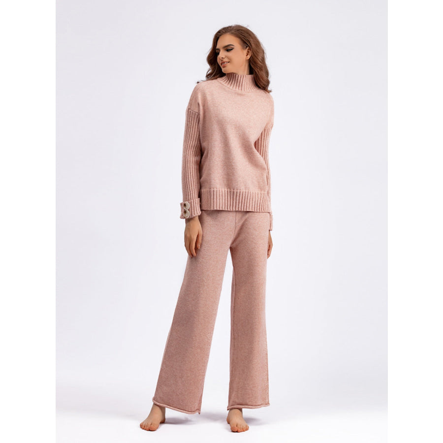 Basic Bae High- Low Turtleneck Long Sleeve Top and Pants Sweater Set Apparel and Accessories