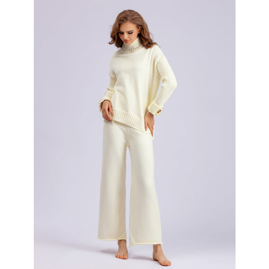 Basic Bae High- Low Turtleneck Long Sleeve Top and Pants Sweater Set Apparel and Accessories