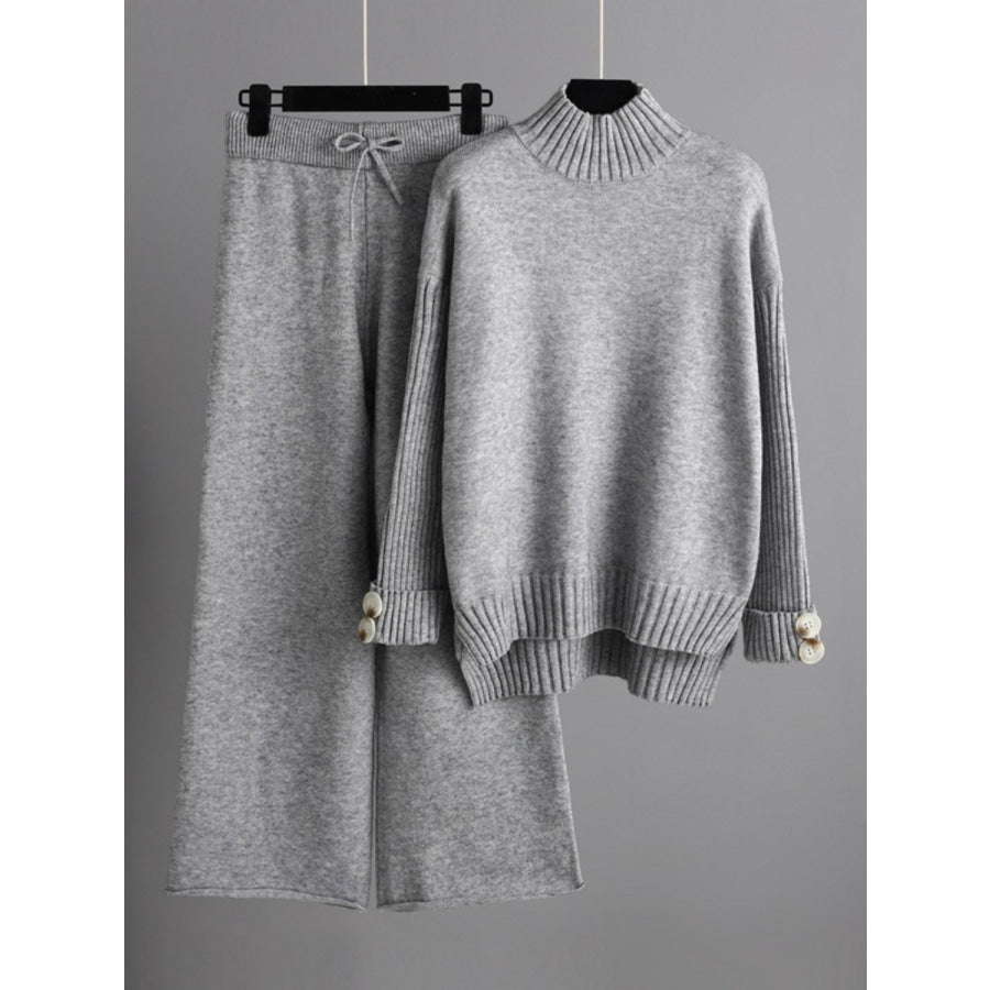 Basic Bae High- Low Turtleneck Long Sleeve Top and Pants Sweater Set Apparel and Accessories