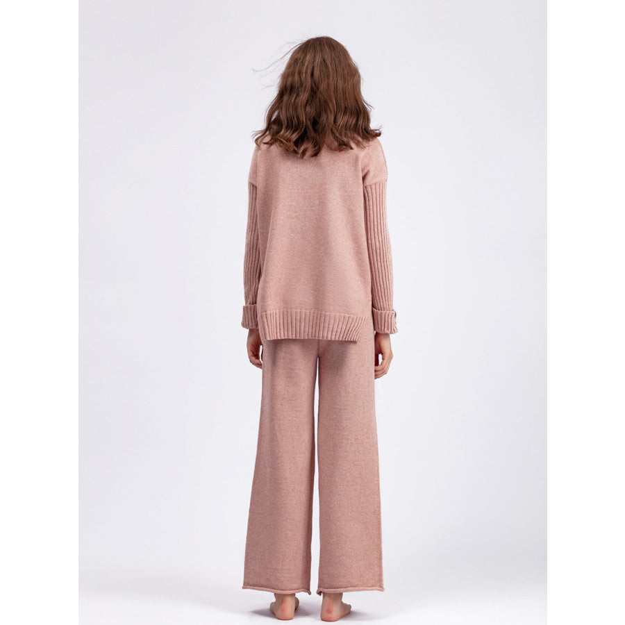 Basic Bae High- Low Turtleneck Long Sleeve Top and Pants Sweater Set Apparel and Accessories