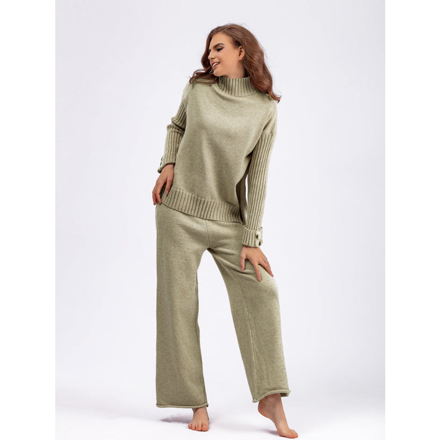 Basic Bae High- Low Turtleneck Long Sleeve Top and Pants Sweater Set Apparel and Accessories