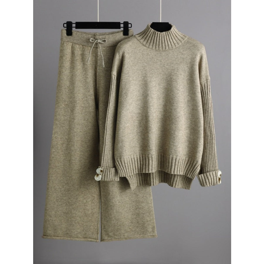 Basic Bae High- Low Turtleneck Long Sleeve Top and Pants Sweater Set Apparel and Accessories