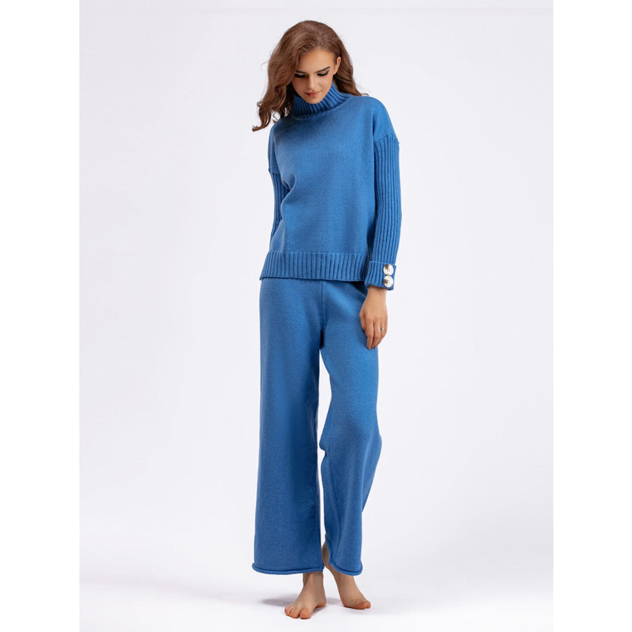 Basic Bae High- Low Turtleneck Long Sleeve Top and Pants Sweater Set Apparel and Accessories