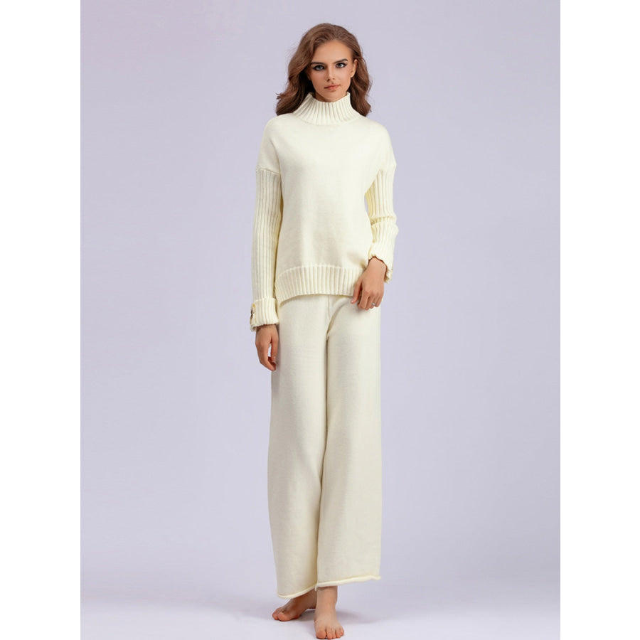 Basic Bae High- Low Turtleneck Long Sleeve Top and Pants Sweater Set Apparel and Accessories