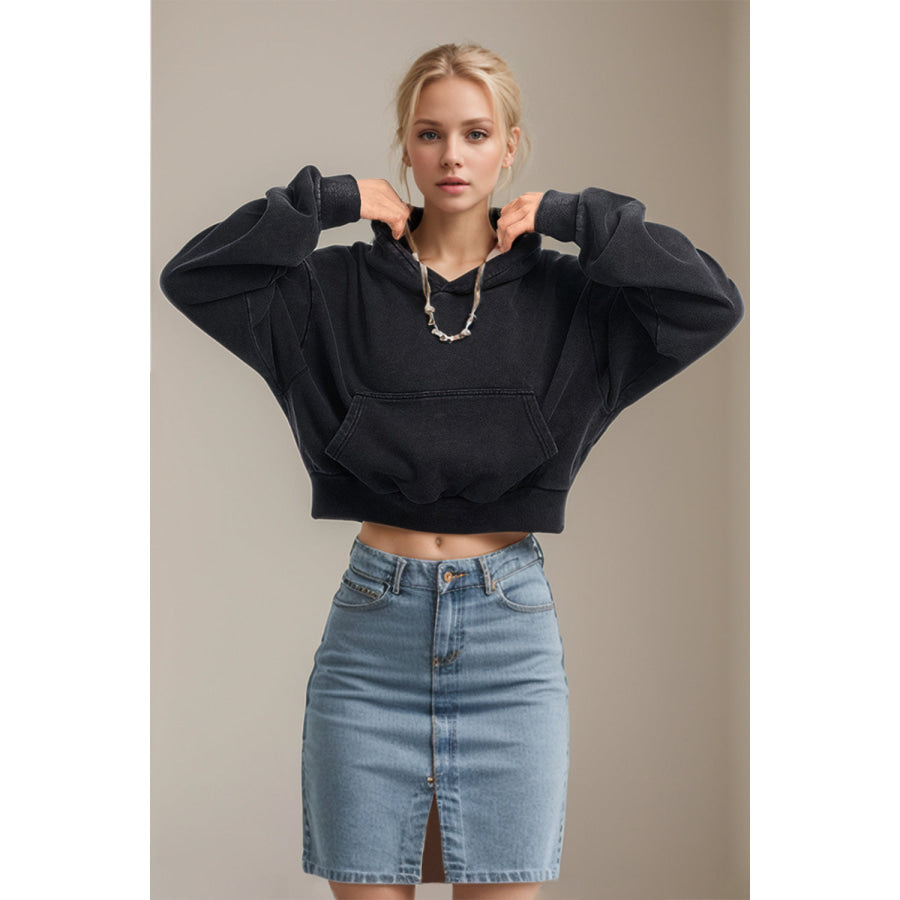 Basic Bae Kangaroo Pocket Long Sleeve Cropped Hoodie Apparel and Accessories