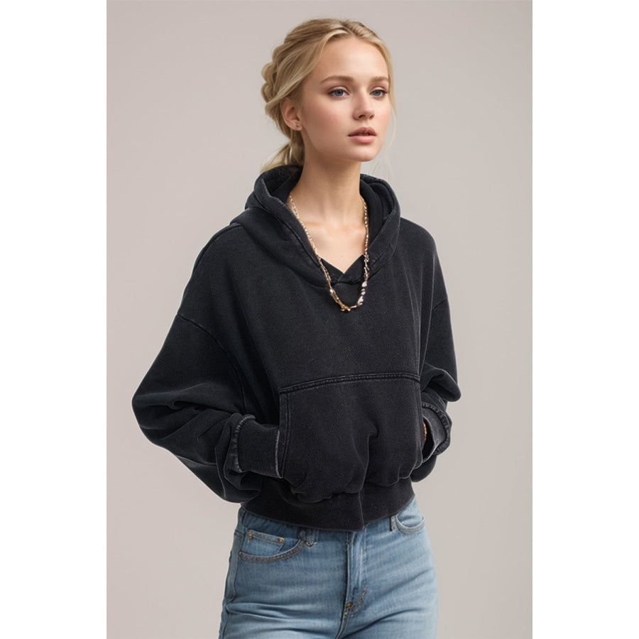 Basic Bae Kangaroo Pocket Long Sleeve Cropped Hoodie Black / S Apparel and Accessories