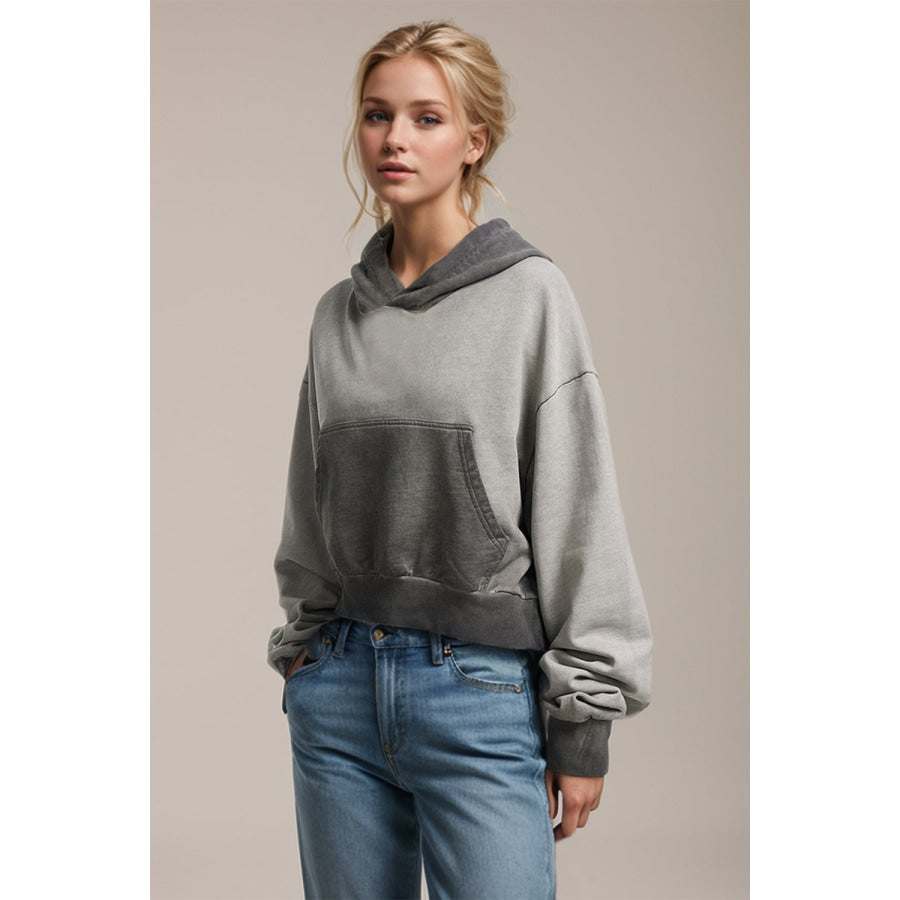 Basic Bae Kangaroo Pocket Long Sleeve Cropped Hoodie Gray / S Apparel and Accessories