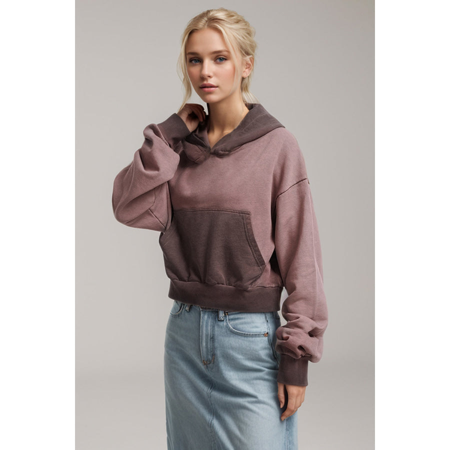 Basic Bae Kangaroo Pocket Long Sleeve Cropped Hoodie Grayish Purple / S Apparel and Accessories