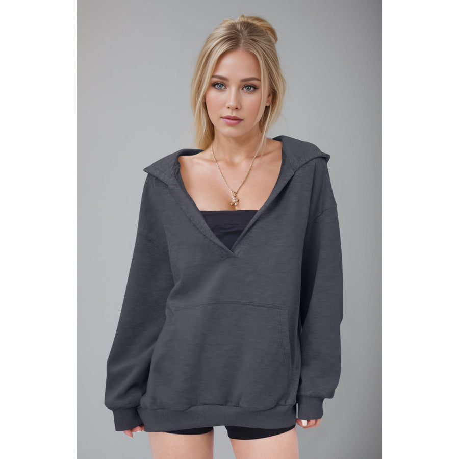 Basic Bae Kangaroo Pocket Long Sleeve Hoodie Dark Gray / S Apparel and Accessories