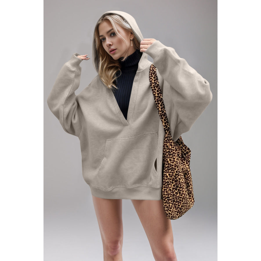 Basic Bae Kangaroo Pocket Long Sleeve Hoodie Dust Storm / S Apparel and Accessories