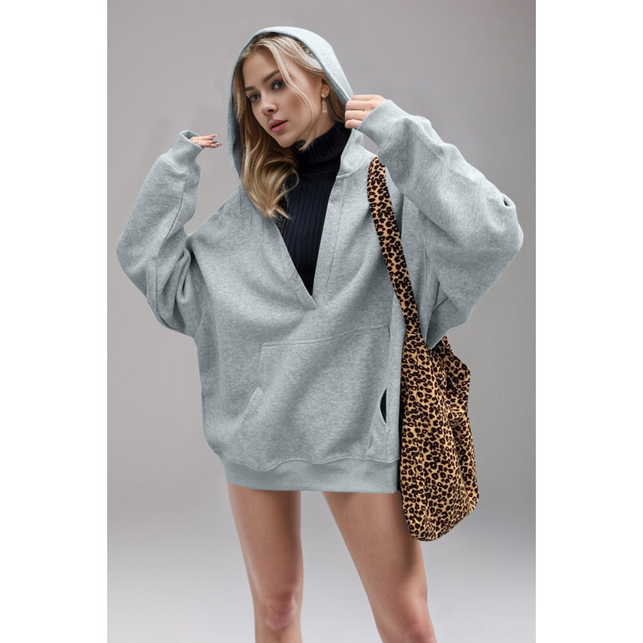 Basic Bae Kangaroo Pocket Long Sleeve Hoodie Light Gray / S Apparel and Accessories