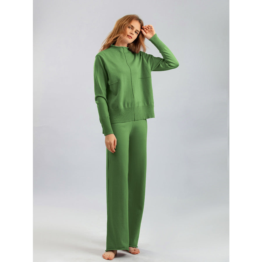 Basic Bae Mock Neck Long Sleeve Top and Pants Sweater Set Apparel and Accessories