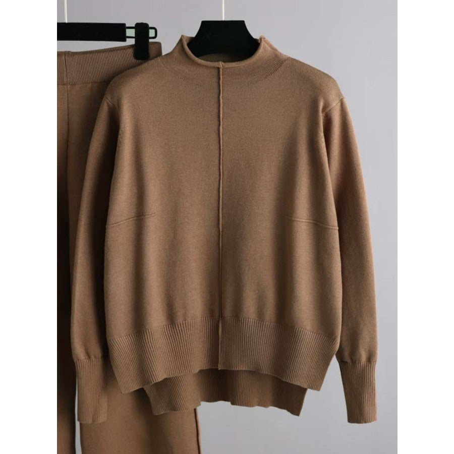 Basic Bae Mock Neck Long Sleeve Top and Pants Sweater Set Apparel and Accessories