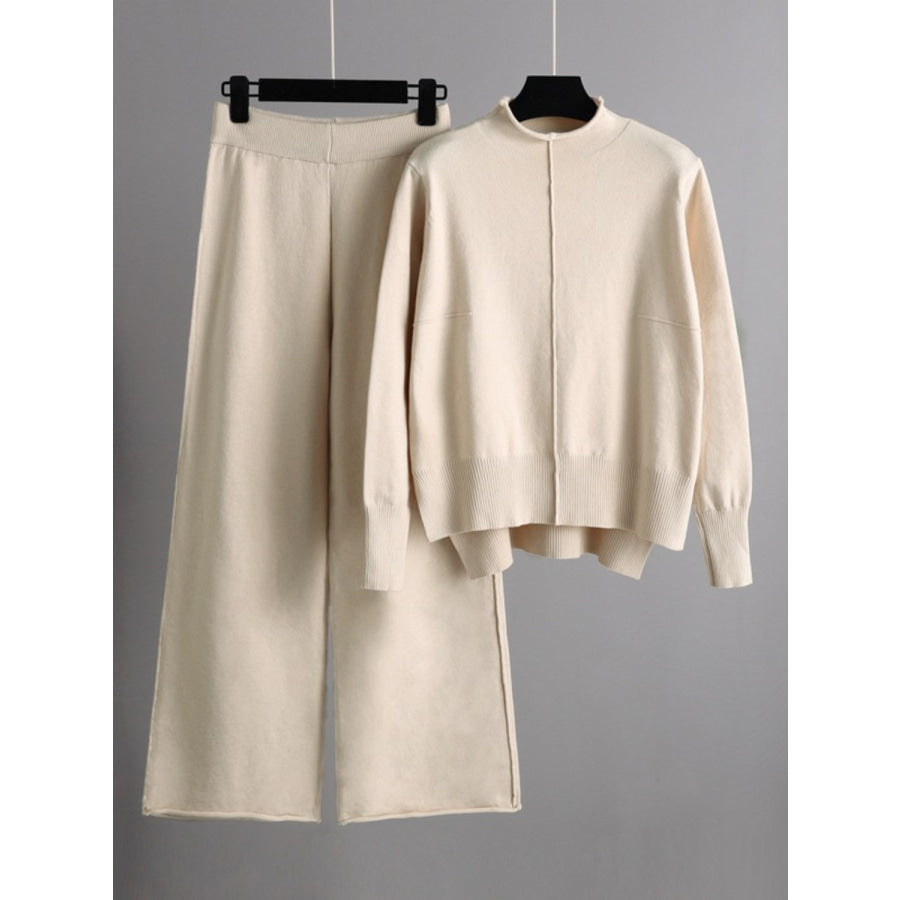 Basic Bae Mock Neck Long Sleeve Top and Pants Sweater Set Apparel and Accessories