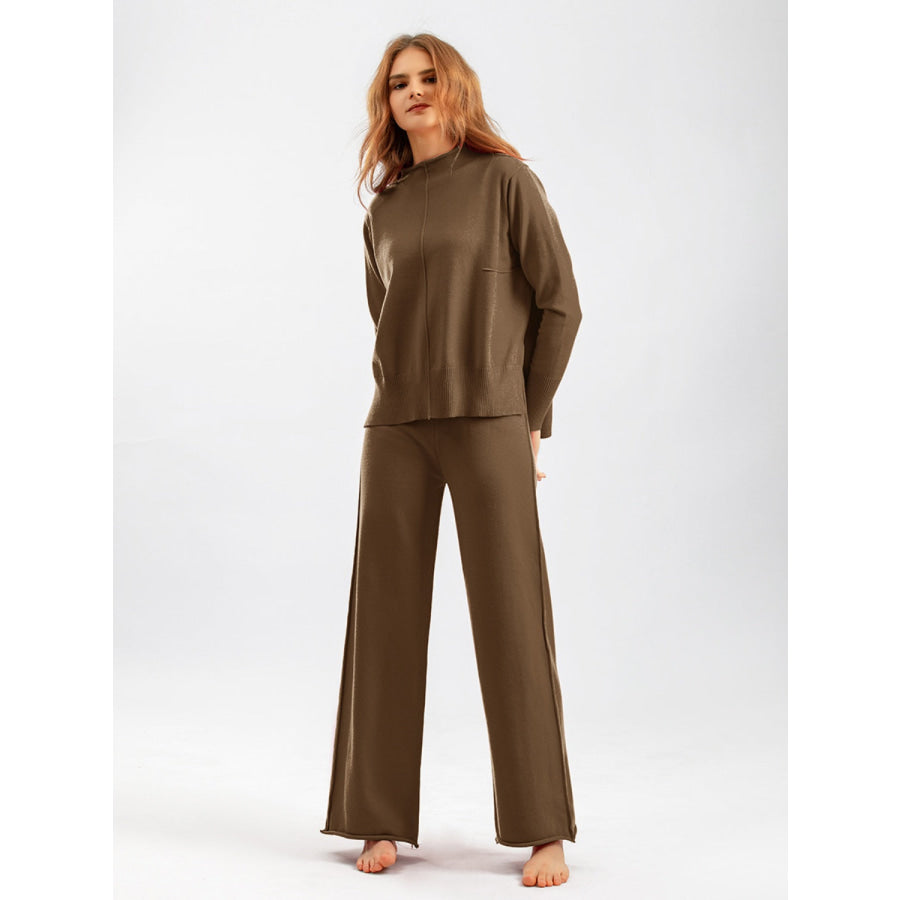 Basic Bae Mock Neck Long Sleeve Top and Pants Sweater Set Apparel and Accessories