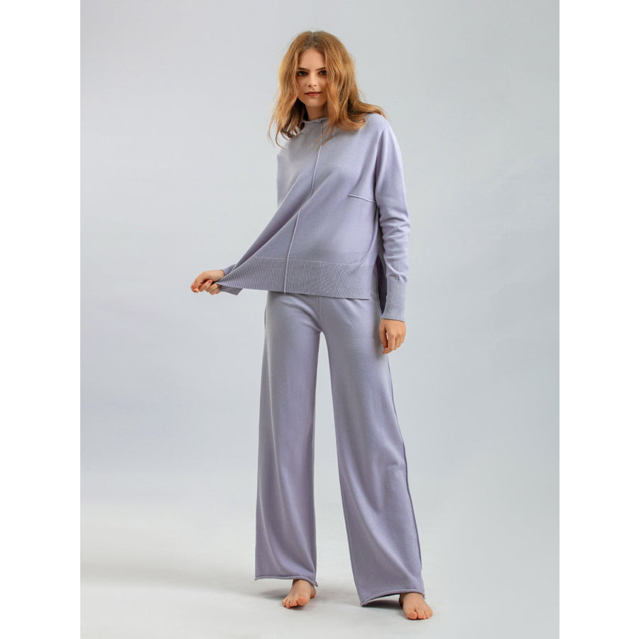 Basic Bae Mock Neck Long Sleeve Top and Pants Sweater Set Apparel and Accessories