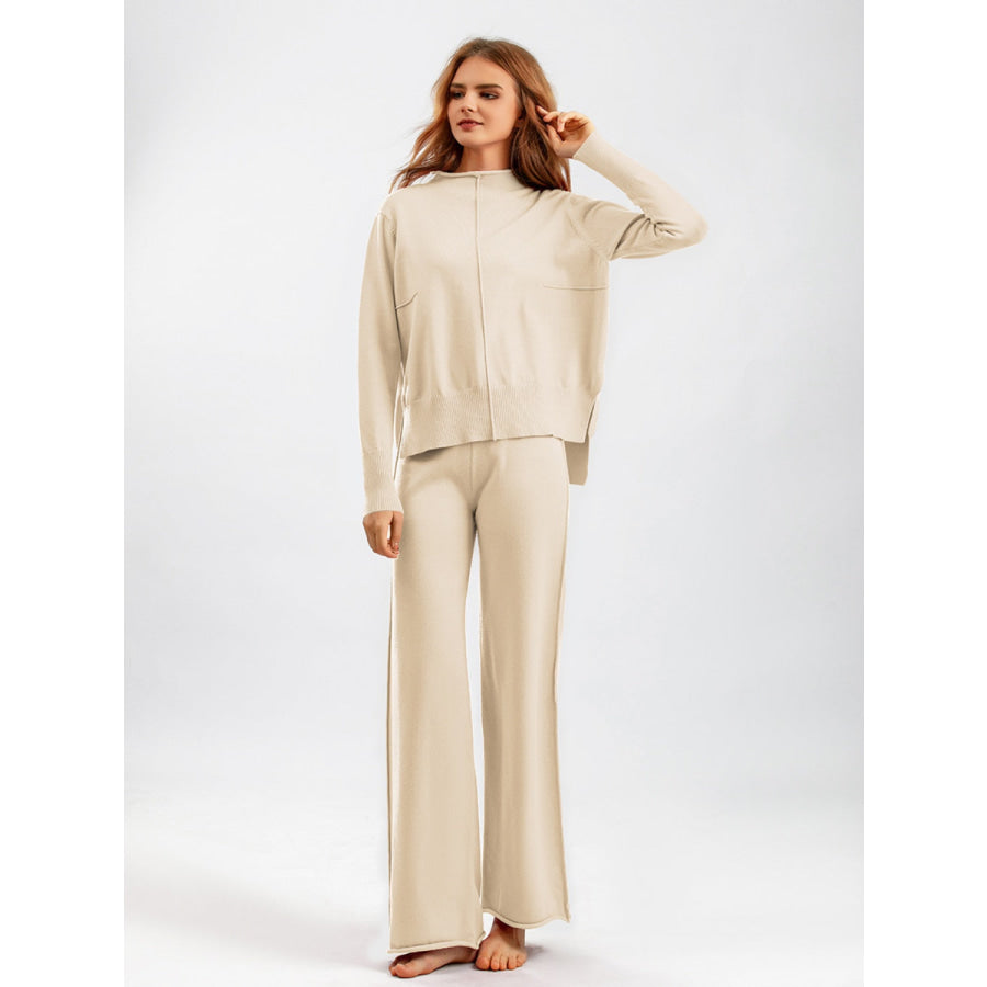 Basic Bae Mock Neck Long Sleeve Top and Pants Sweater Set Apparel and Accessories