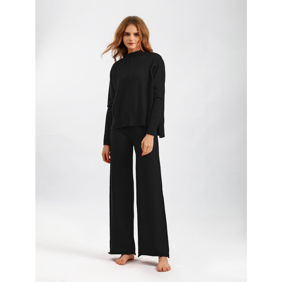 Basic Bae Mock Neck Long Sleeve Top and Pants Sweater Set Apparel and Accessories