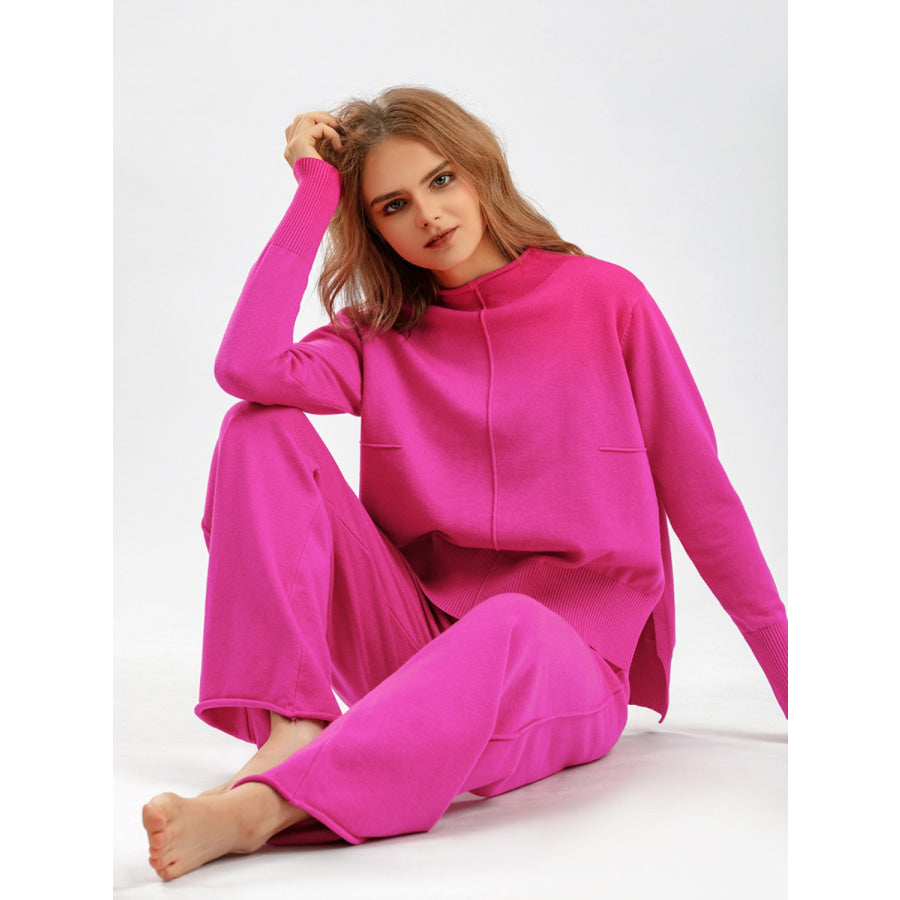 Basic Bae Mock Neck Long Sleeve Top and Pants Sweater Set Apparel and Accessories