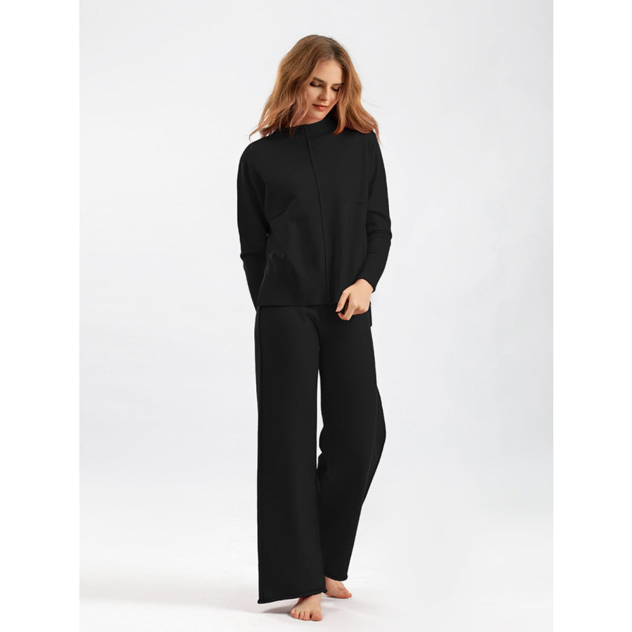 Basic Bae Mock Neck Long Sleeve Top and Pants Sweater Set Black / One Size Apparel and Accessories