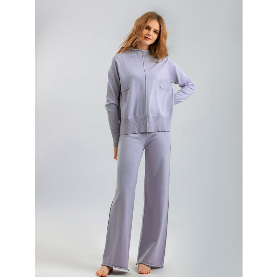 Basic Bae Mock Neck Long Sleeve Top and Pants Sweater Set Lavender / One Size Apparel and Accessories