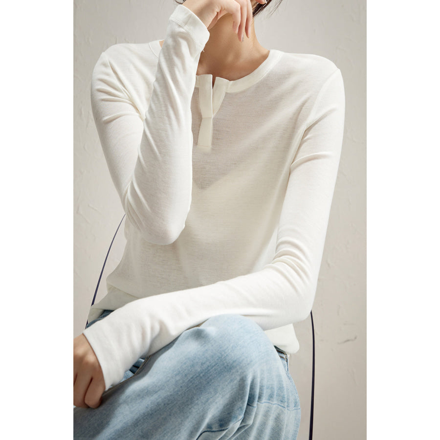 Basic Bae Notched Long Sleeve T-Shirt Apparel and Accessories