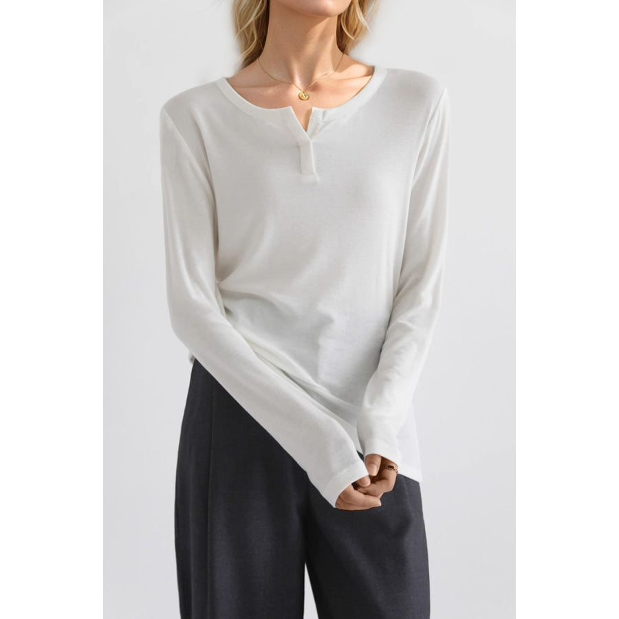 Basic Bae Notched Long Sleeve T-Shirt Apparel and Accessories