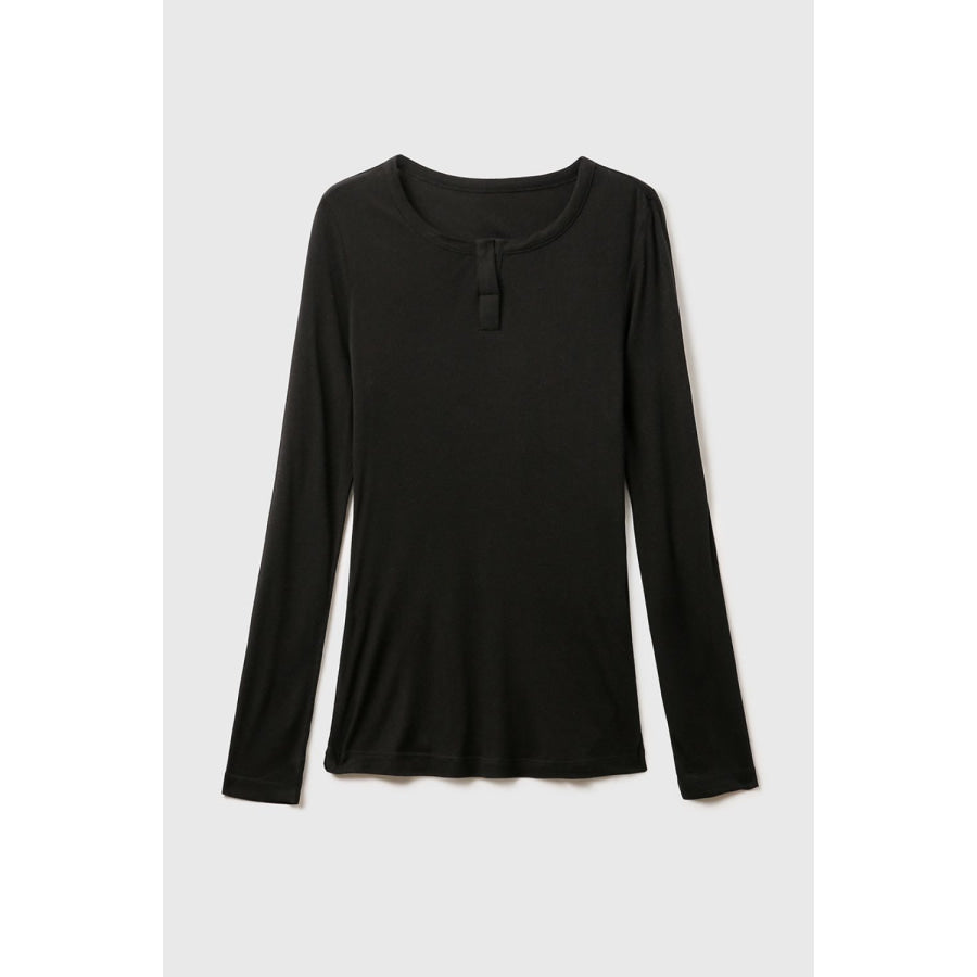 Basic Bae Notched Long Sleeve T-Shirt Apparel and Accessories