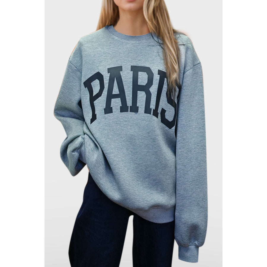 Basic Bae PARIS Round Neck Long Sleeve Air Scuba Sweatshirt Apparel and Accessories