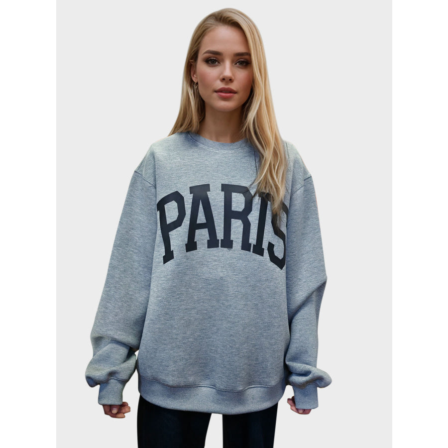 Basic Bae PARIS Round Neck Long Sleeve Air Scuba Sweatshirt Apparel and Accessories