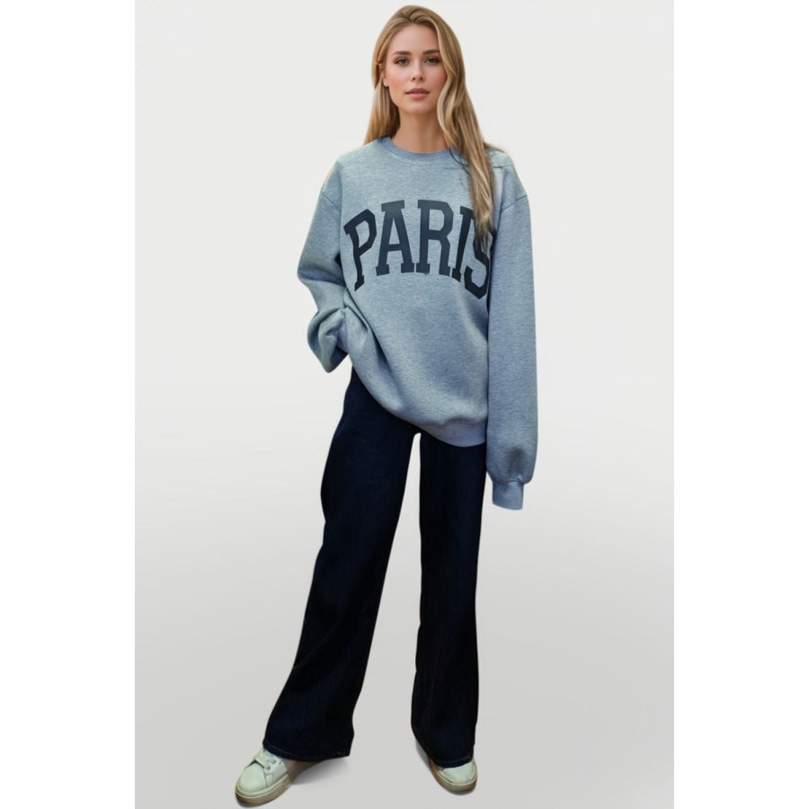 Basic Bae PARIS Round Neck Long Sleeve Air Scuba Sweatshirt Apparel and Accessories