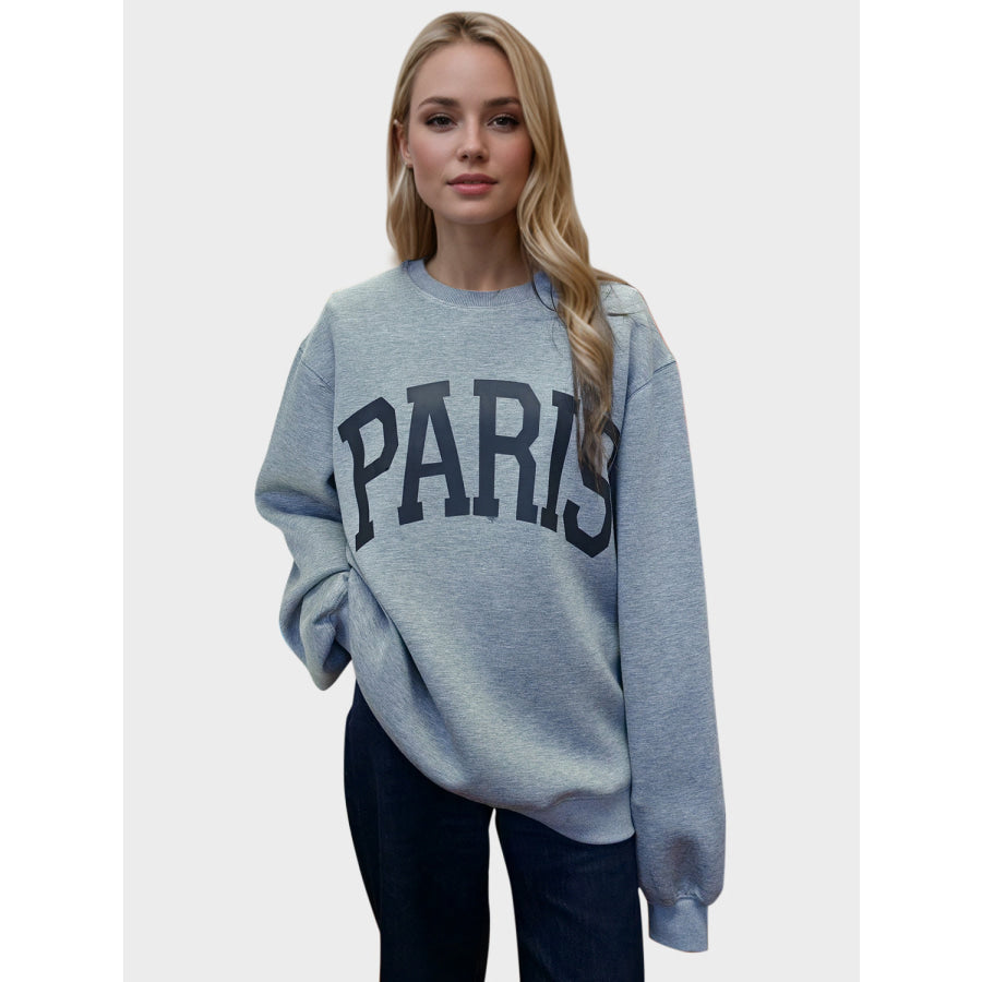 Basic Bae PARIS Round Neck Long Sleeve Air Scuba Sweatshirt Gray / S Apparel and Accessories