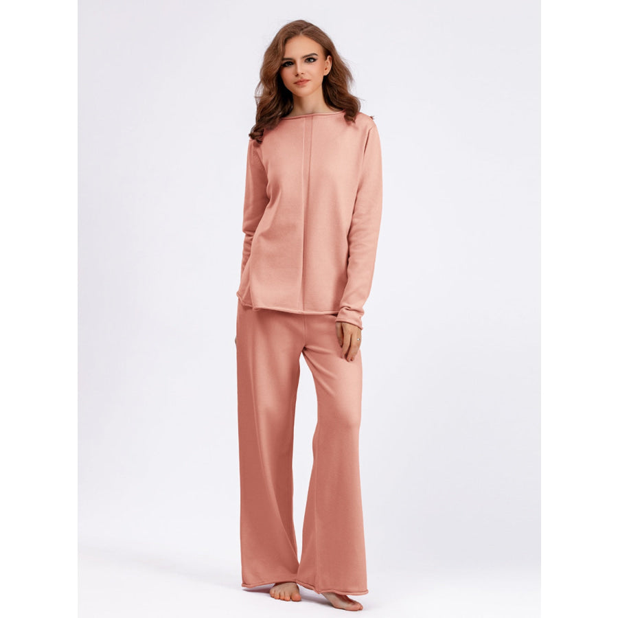 Basic Bae Rolled Round Neck Top and Pants Sweater Set Apparel and Accessories