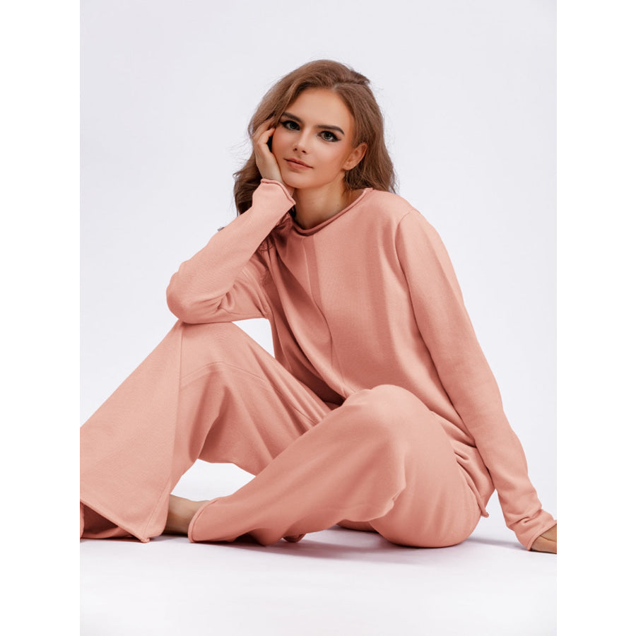 Basic Bae Rolled Round Neck Top and Pants Sweater Set Apparel and Accessories