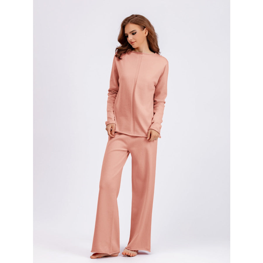 Basic Bae Rolled Round Neck Top and Pants Sweater Set Apparel and Accessories