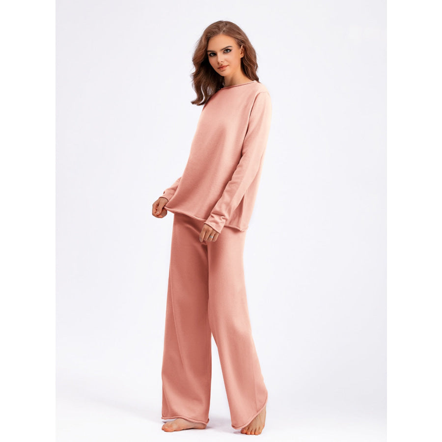 Basic Bae Rolled Round Neck Top and Pants Sweater Set Apparel and Accessories