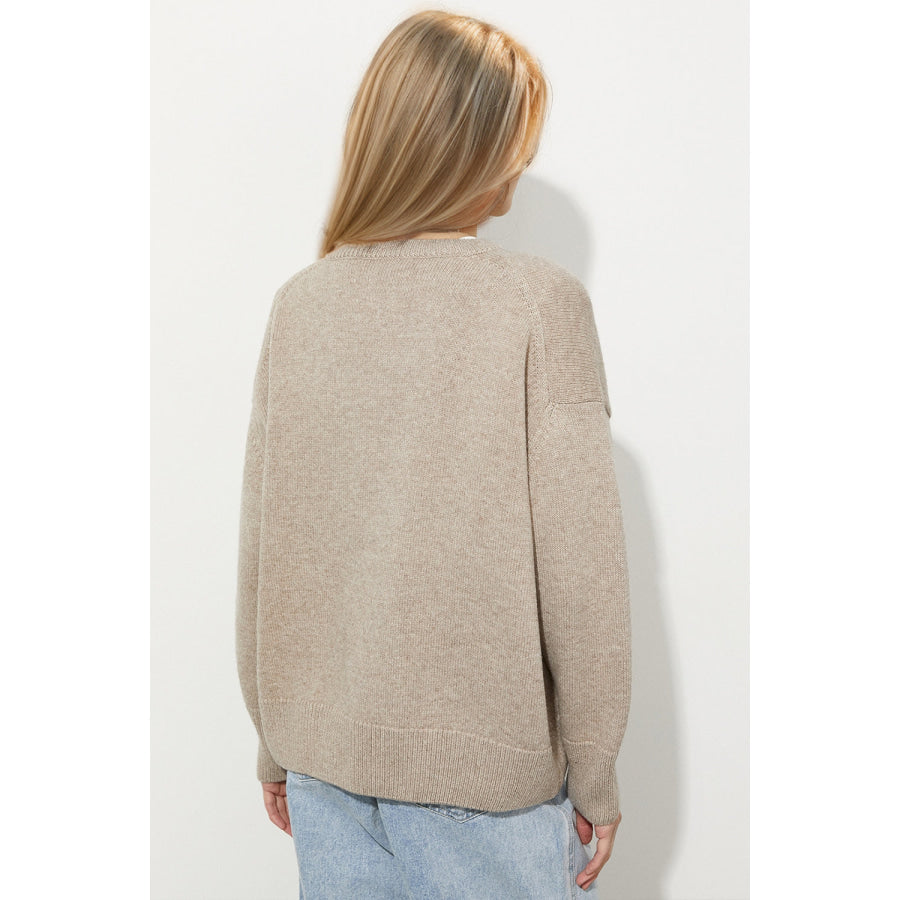 Basic Bae Round Neck Dropped Shoulder Long Sleeve Sweater Apparel and Accessories