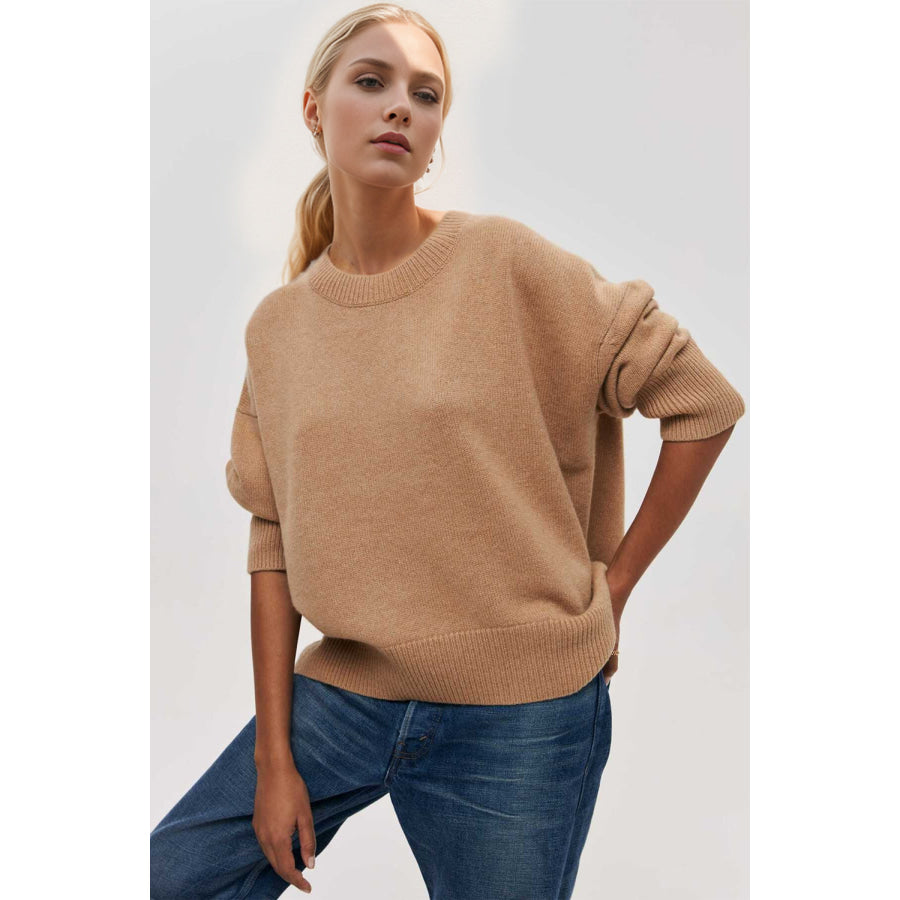 Basic Bae Round Neck Dropped Shoulder Long Sleeve Sweater Apparel and Accessories