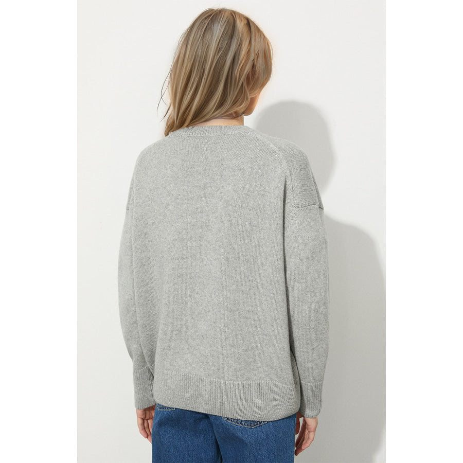 Basic Bae Round Neck Dropped Shoulder Long Sleeve Sweater Apparel and Accessories