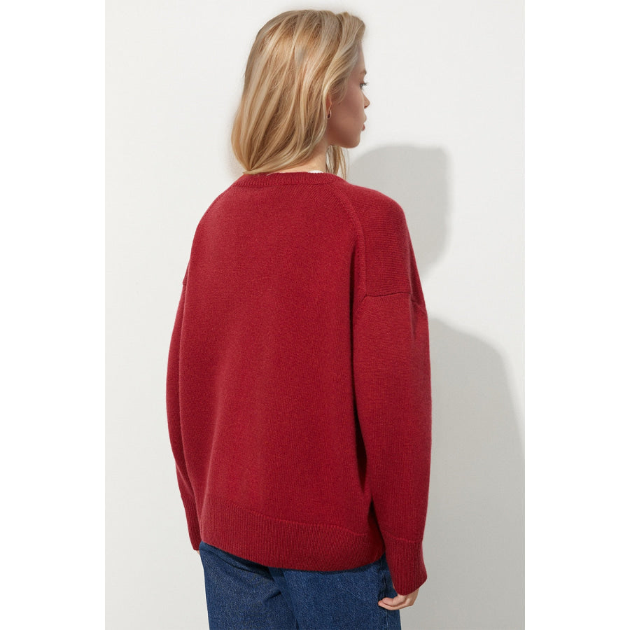 Basic Bae Round Neck Dropped Shoulder Long Sleeve Sweater Apparel and Accessories