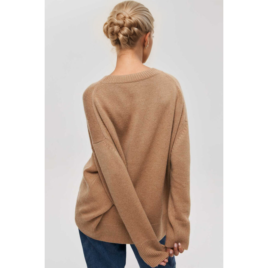 Basic Bae Round Neck Dropped Shoulder Long Sleeve Sweater Apparel and Accessories