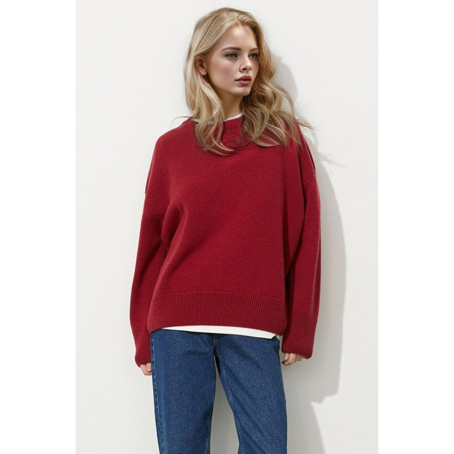 Basic Bae Round Neck Dropped Shoulder Long Sleeve Sweater Apparel and Accessories