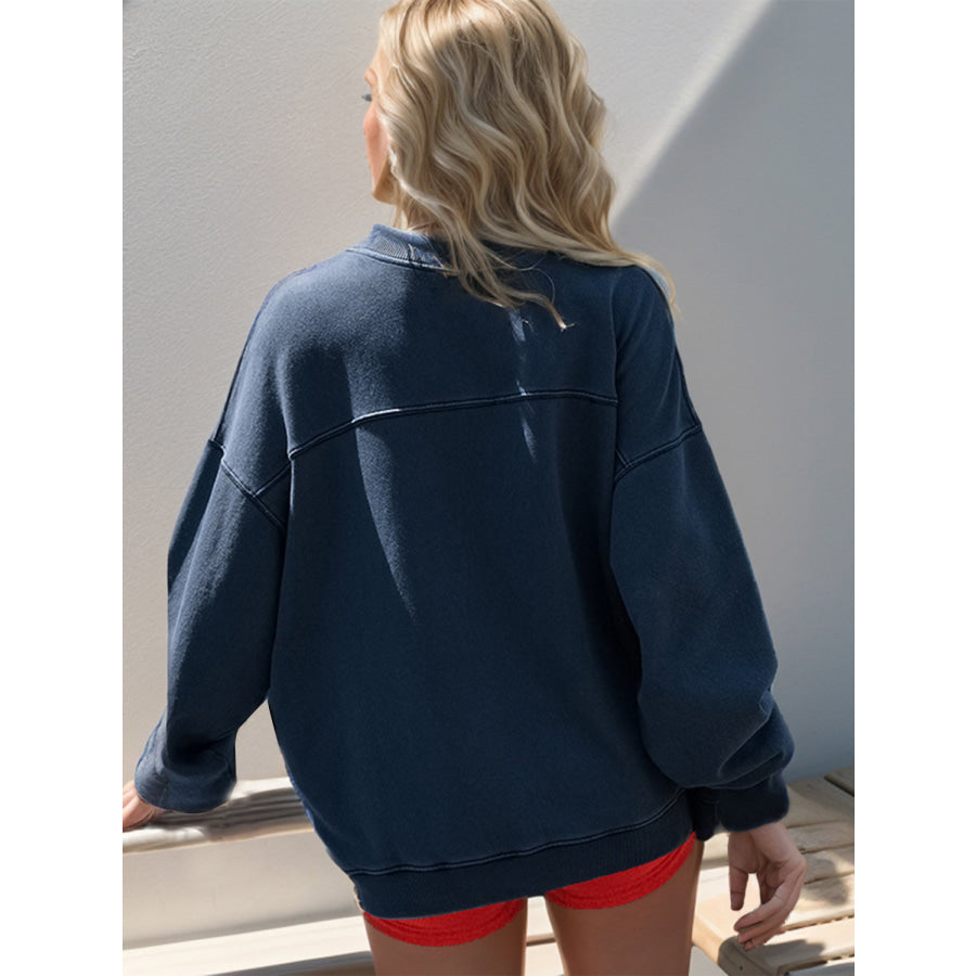 Basic Bae Round Neck Dropped Shoulder Long Sleeve Sweatshirt Apparel and Accessories